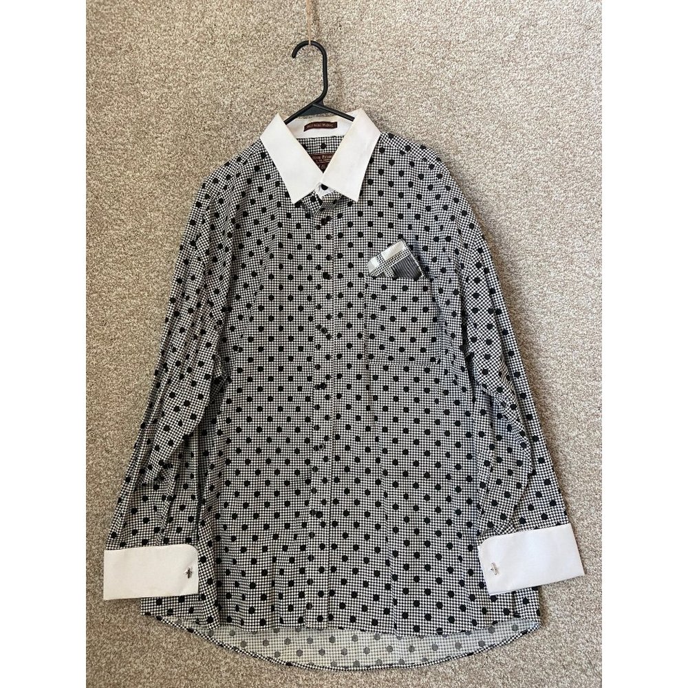 Henri Picard Don Jonathan Button Down Bold Pattern Dress Shirt 18-1/2 34/35